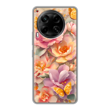 Силиконовый чехол на Tecno Camon 30 5G с принтом Цветы и бабочки
