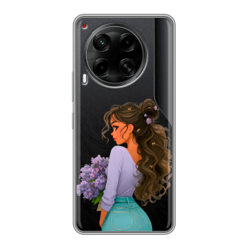 Силиконовый чехол на Tecno Camon 30 5G с принтом девушка цветы