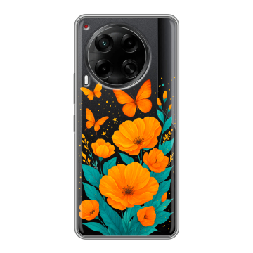 Силиконовый чехол на Tecno Camon 30 5G с принтом цветы бабочки