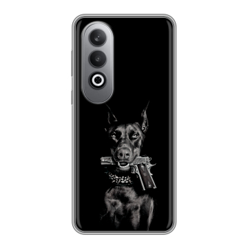 Силиконовый чехол на Oneplusnordce4 с принтом Доберман и пистолет Силиконовый чехол на Oneplusnordce4 с принтом Доберман и пистолет