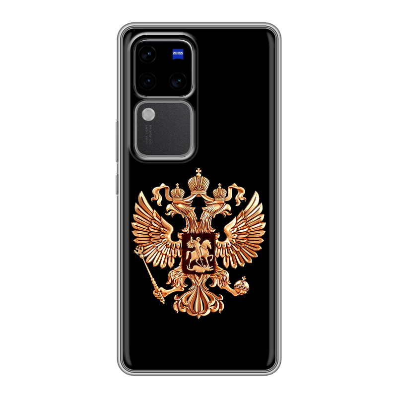 Силиконовый чехол на Vivo V30 Pro с принтом Герб России золотой Силиконовый чехол на Vivo V30 Pro с принтом Герб России золотой