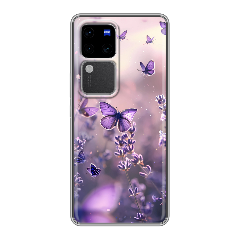 Силиконовый чехол на Vivo V30 Pro с принтом бабочки и лаванда Силиконовый чехол на Vivo V30 Pro с принтом бабочки и лаванда