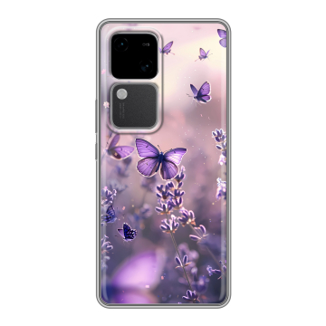 Силиконовый чехол на Vivo S18 с принтом бабочки и лаванда