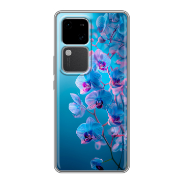 Силиконовый чехол на Vivo S18 с принтом голубые орхидеи