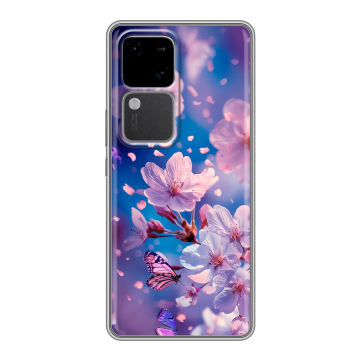 Силиконовый чехол на Vivo S18 с принтом цветы бабочки