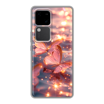 Силиконовый чехол на Vivo S18 с принтом бабочки розовые Силиконовый чехол на Vivo S18 с принтом бабочки розовые