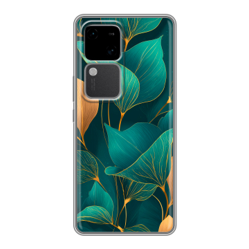 Силиконовый чехол на Vivo S18 с принтом Листья и золото