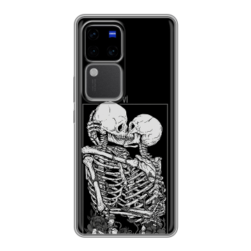 Силиконовый чехол на Vivo S18 Pro с принтом Поцелуй скелетов Силиконовый чехол на Vivo S18 Pro с принтом Поцелуй скелетов