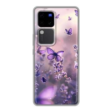 Силиконовый чехол на Vivo S18 Pro с принтом бабочки и лаванда
