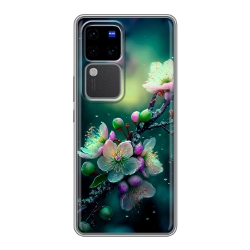 Силиконовый чехол на Vivo S18 Pro с принтом Цветы и мрамор Силиконовый чехол на Vivo S18 Pro с принтом Цветы и мрамор