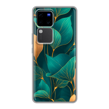 Силиконовый чехол на Vivo S18 Pro с принтом Листья и золото Силиконовый чехол на Vivo S18 Pro с принтом Листья и золото