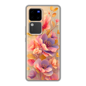 Силиконовый чехол на Vivo S18 Pro с принтом Цветы и бабочки Силиконовый чехол на Vivo S18 Pro с принтом Цветы и бабочки