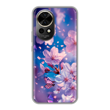 Силиконовый чехол на Huawei Nova 12 Pro с принтом цветы бабочки Силиконовый чехол на Huawei Nova 12 Pro с принтом цветы бабочки