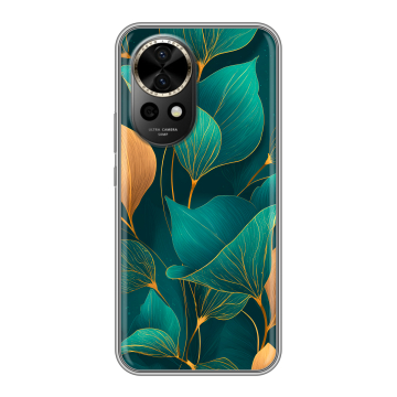 Силиконовый чехол на Huawei Nova 12 Pro с принтом Листья и золото