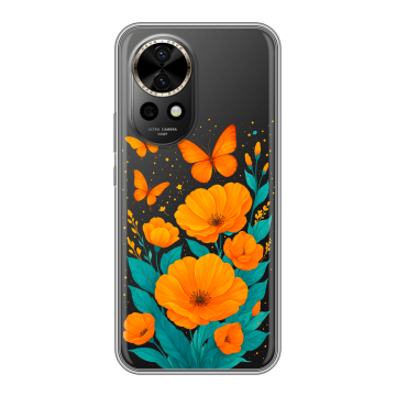 Силиконовый чехол на Huawei Nova 12 Pro с принтом цветы бабочки
