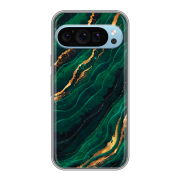 Силиконовый чехол на Google Pixel 9 с принтом Мрамор зеленое золото