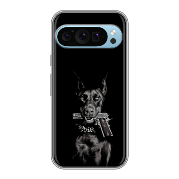 Силиконовый чехол на Google Pixel 9 с принтом Доберман и пистолет