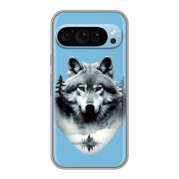 Силиконовый чехол на Google Pixel 9 с принтом Волк в лесу
