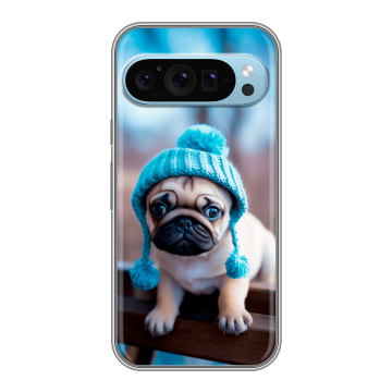 Силиконовый чехол на Google Pixel 9 с принтом Мопс в шапке