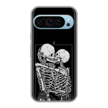 Силиконовый чехол на Google Pixel 9 с принтом Поцелуй скелетов