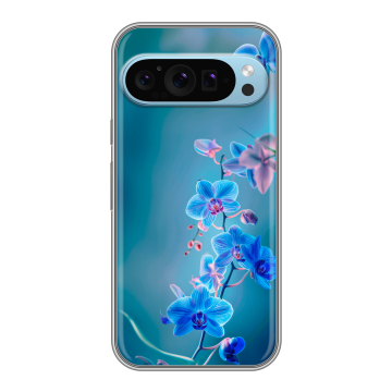 Силиконовый чехол на Google Pixel 9 с принтом Голубые цветы