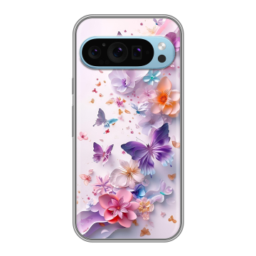 Силиконовый чехол на Google Pixel 9 с принтом цветы бабочки Силиконовый чехол на Google Pixel 9 с принтом цветы бабочки