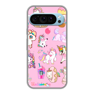 Силиконовый чехол на Google Pixel 9 с принтом розовые единороги