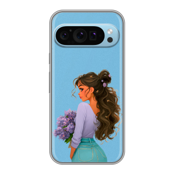 Силиконовый чехол на Google Pixel 9 с принтом девушка цветы