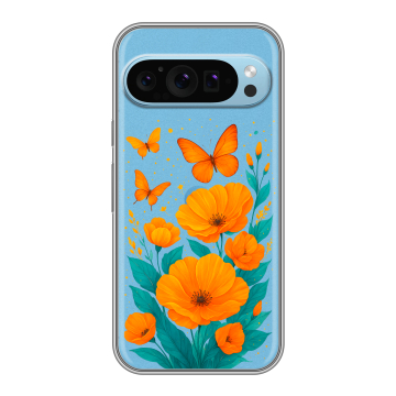 Силиконовый чехол на Google Pixel 9 с принтом цветы бабочки