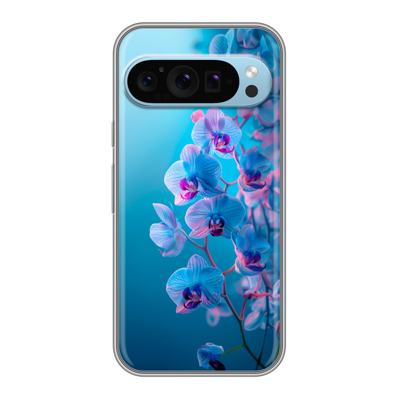 Силиконовый чехол на Google Pixel 9 с принтом голубые орхидеи Силиконовый чехол на Google Pixel 9 с принтом голубые орхидеи