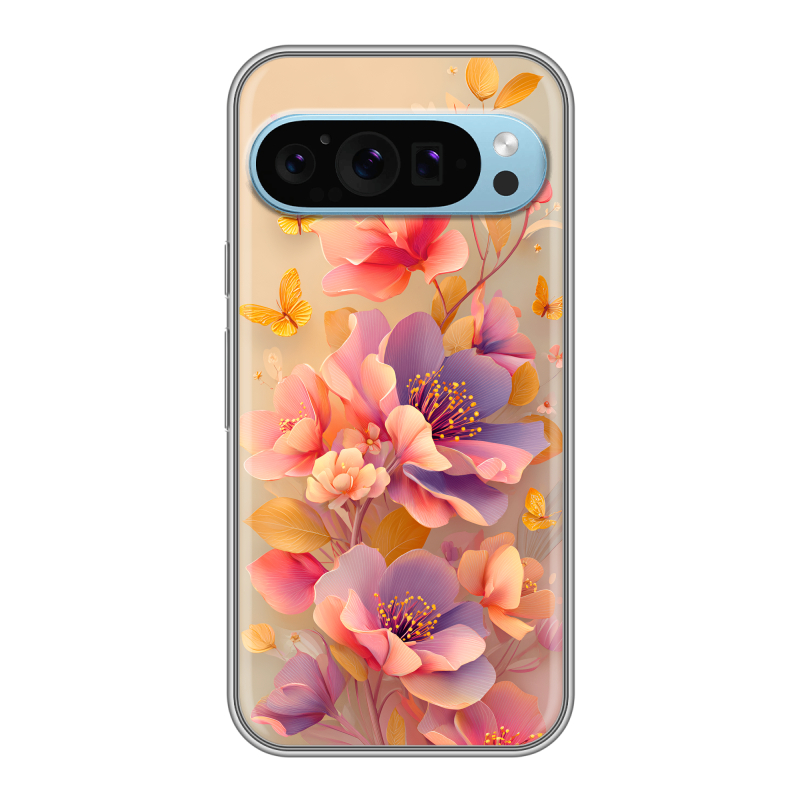 Силиконовый чехол на Google Pixel 9 с принтом Цветы и бабочки Силиконовый чехол на Google Pixel 9 с принтом Цветы и бабочки