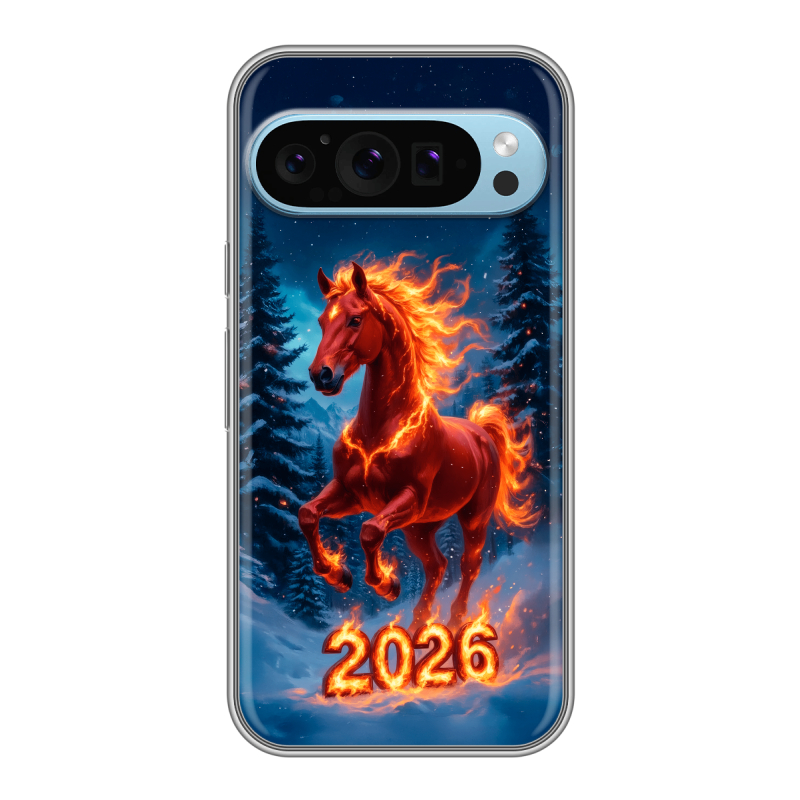 Силиконовый чехол на Google Pixel 9 с принтом Новый год коня Силиконовый чехол на Google Pixel 9 с принтом Новый год коня