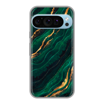 Силиконовый чехол на Google Pixel 9 Pro с принтом Мрамор зеленое золото