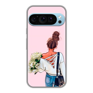 Силиконовый чехол на Google Pixel 9 Pro с принтом Девушка и букет Силиконовый чехол на Google Pixel 9 Pro с принтом Девушка и букет