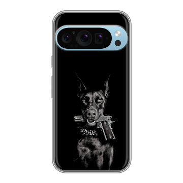 Силиконовый чехол на Google Pixel 9 Pro с принтом Доберман и пистолет