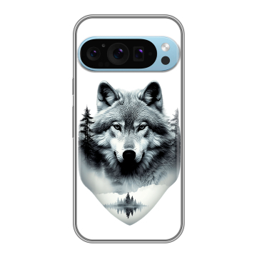 Силиконовый чехол на Google Pixel 9 Pro с принтом Волк в лесу Силиконовый чехол на Google Pixel 9 Pro с принтом Волк в лесу