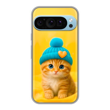 Силиконовый чехол на Google Pixel 9 Pro с принтом Котенок в шапке Силиконовый чехол на Google Pixel 9 Pro с принтом Котенок в шапке
