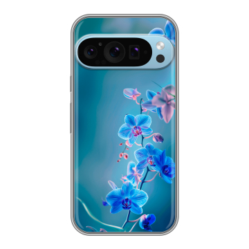 Силиконовый чехол на Google Pixel 9 Pro с принтом Голубые цветы