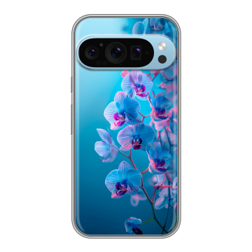 Силиконовый чехол на Google Pixel 9 Pro с принтом голубые орхидеи Силиконовый чехол на Google Pixel 9 Pro с принтом голубые орхидеи