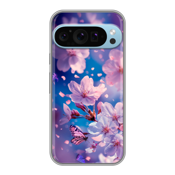 Силиконовый чехол на Google Pixel 9 Pro с принтом цветы бабочки Силиконовый чехол на Google Pixel 9 Pro с принтом цветы бабочки