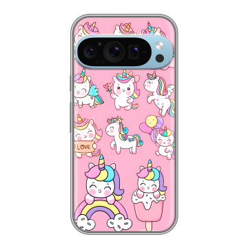 Силиконовый чехол на Google Pixel 9 Pro с принтом Единороги и радуга Силиконовый чехол на Google Pixel 9 Pro с принтом Единороги и радуга