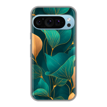 Силиконовый чехол на Google Pixel 9 Pro с принтом Листья и золото