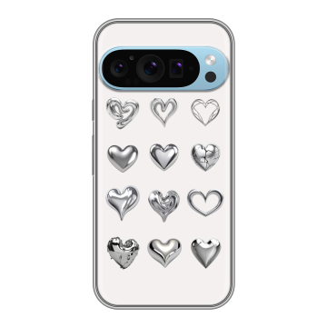 Силиконовый чехол на Google Pixel 9 Pro с принтом Y2K сердечки Силиконовый чехол на Google Pixel 9 Pro с принтом Y2K сердечки