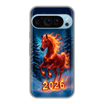 Силиконовый чехол на Google Pixel 9 Pro с принтом Новый год коня