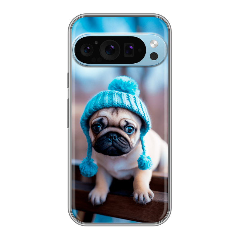 Силиконовый чехол на Google Pixel 9 Pro с принтом Мопс в шапке Силиконовый чехол на Google Pixel 9 Pro с принтом Мопс в шапке