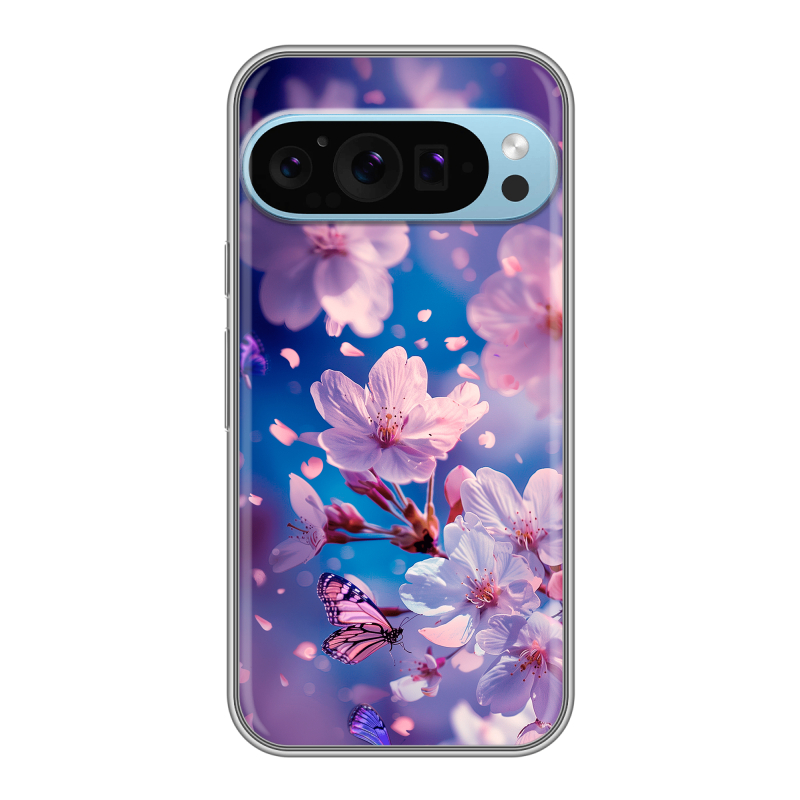Силиконовый чехол на Google Pixel 9 Pro с принтом цветы бабочки Силиконовый чехол на Google Pixel 9 Pro с принтом цветы бабочки