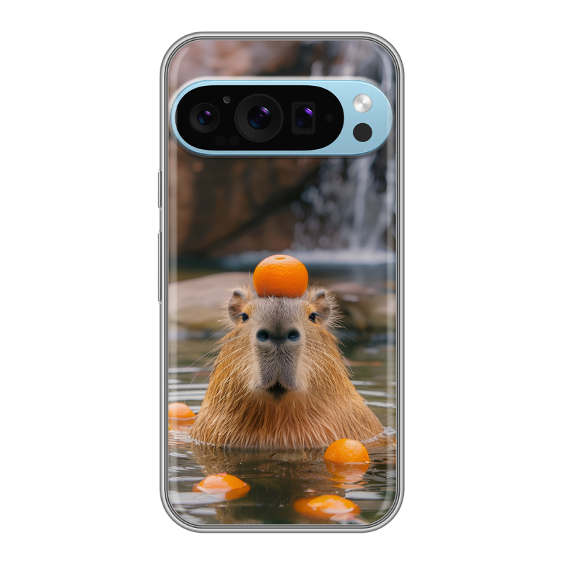 Силиконовый чехол на Google Pixel 9 Pro с принтом Капибара с апельсином Силиконовый чехол на Google Pixel 9 Pro с принтом Капибара с апельсином