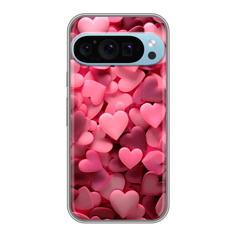 Силиконовый чехол на Google Pixel 9 Pro с принтом розовые сердечки Силиконовый чехол на Google Pixel 9 Pro с принтом розовые сердечки