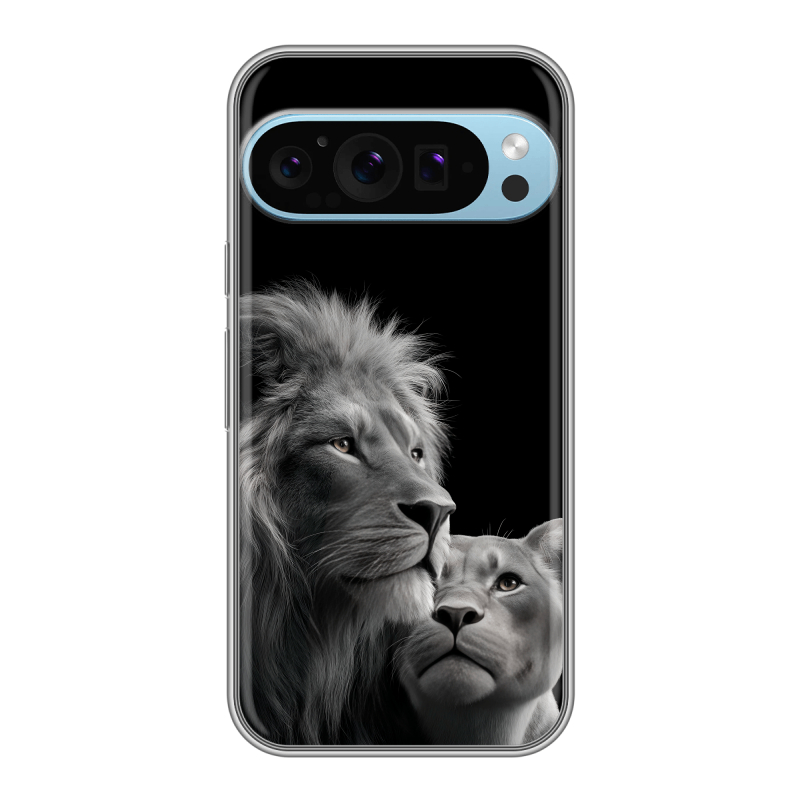 Силиконовый чехол на Google Pixel 9 Pro с принтом Лев кошки Силиконовый чехол на Google Pixel 9 Pro с принтом Лев кошки