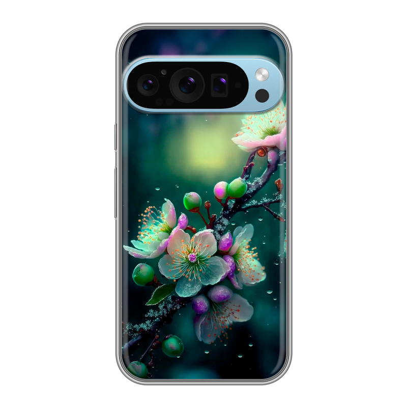 Силиконовый чехол на Google Pixel 9 Pro с принтом Цветы и мрамор Силиконовый чехол на Google Pixel 9 Pro с принтом Цветы и мрамор